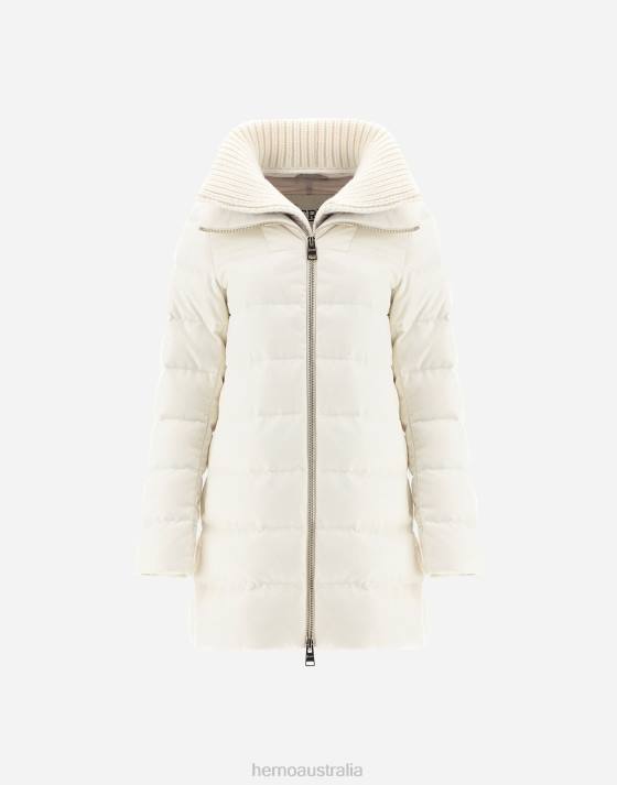 A-SHAPE CASHMERE SILK WITH KNITTED COLLAR Herno Women Ivory 2L0H110 Outerwear