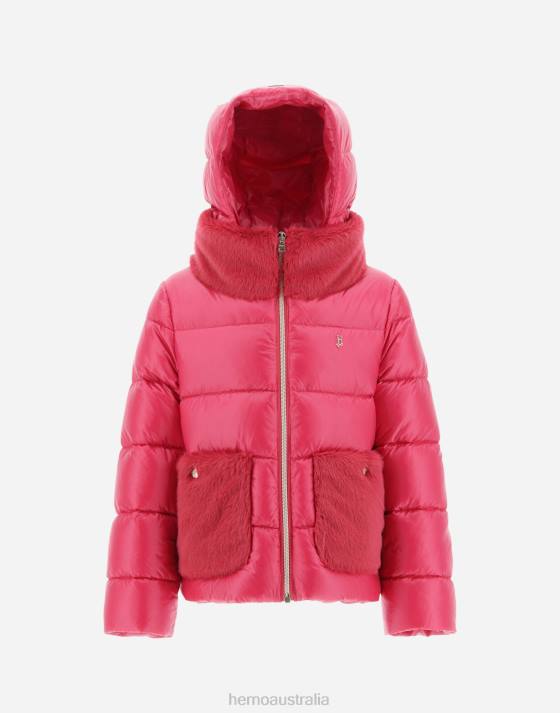 BOMBER JACKET IN NYLON ULTRALIGHT AND FAUX FUR Herno Kids Fuchsia 2L0H847 Outerwear