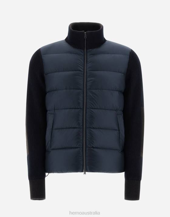 BOMBER JACKET IN NYLON ULTRALIGHT AND VANISE KNIT Herno Men Navy Blue 2L0H533 Outerwear