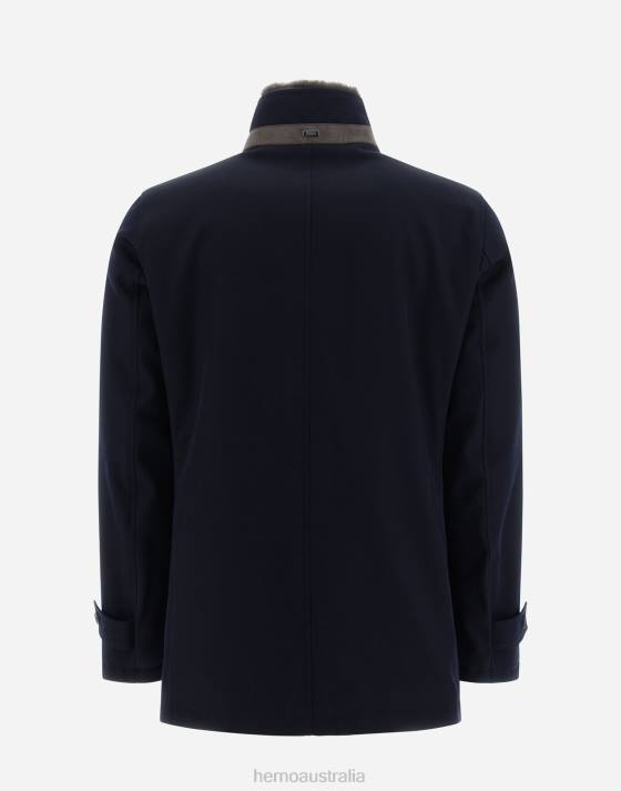 CARCOAT IN STORM SYSTEM DIAGONAL WOOL Herno Men Navy Blue 2L0H747 Outerwear