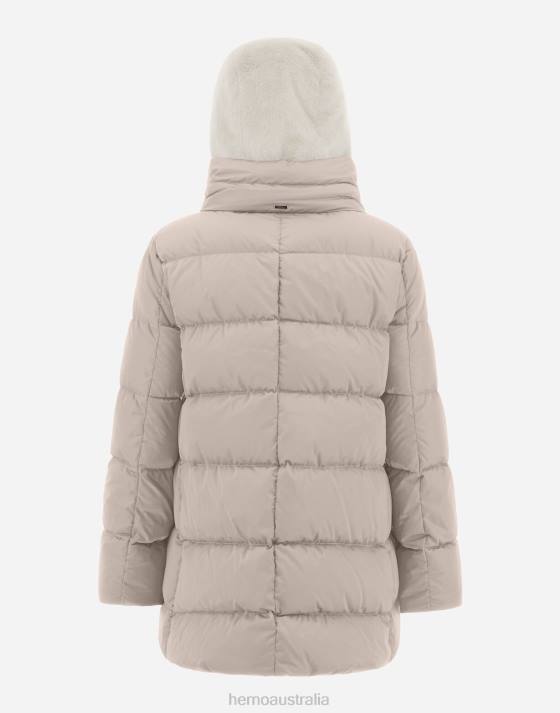SATIN AND FAUX FUR A-LINE JACKET Herno Women Chantilly 2L0H159 Outerwear