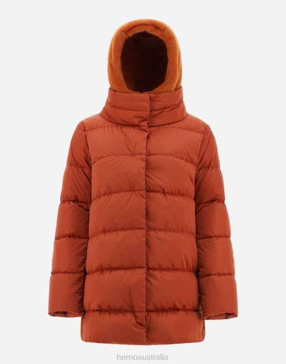 SATIN AND FAUX FUR A-LINE JACKET Herno Women Orange 2L0H412 Outerwear