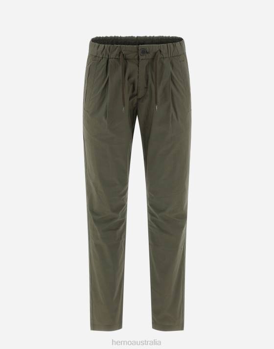 TROUSERS IN LIGHT COTTON STRETCH Herno Men Light Military 2L0H809 Clothing