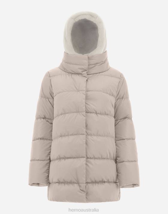 SATIN AND FAUX FUR A-LINE JACKET Herno Women Chantilly 2L0H159 Outerwear
